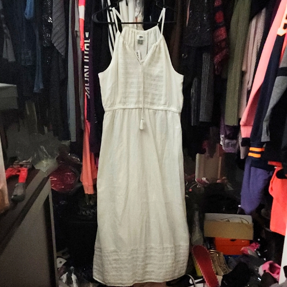 Nwt Lg Old Navy White Tiered Maxi Sundress